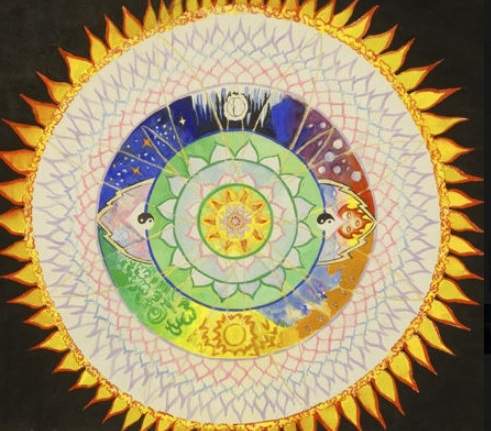 When working at the Wandering Spirit I started to paint Mandalas. Especially after Sweetgrass cleansing which they did with the children at the school daily.  I would have reoccuring dreams over the years of Medicine Wheels and was placed in different ways and positions in them. Like for instance when at the Wandering Spirit saw myself dancing on the Mandala in a dream. 